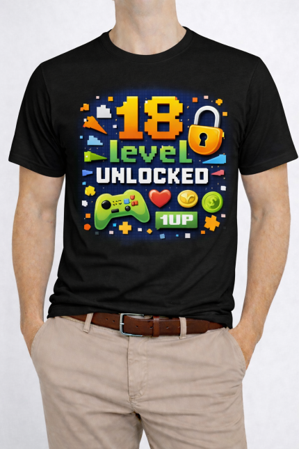 Koszulka Męska na prezent „18 Level Unlocked”