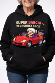 „Super Babcia w drobnej akcji!” – bluza z kapturem - obrazek 2