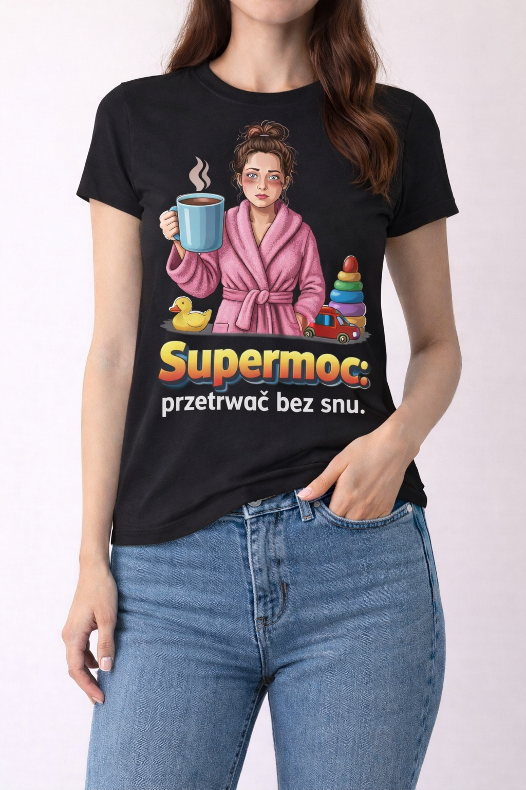 75AE4C7D-CA59-4A6F-90D4-949F185B2A27 Koszulka damska „Supermoc: przetrwać bez snu” - obrazek 1