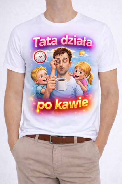 Koszulka męska dla Ojca „Tata działa po kawie”