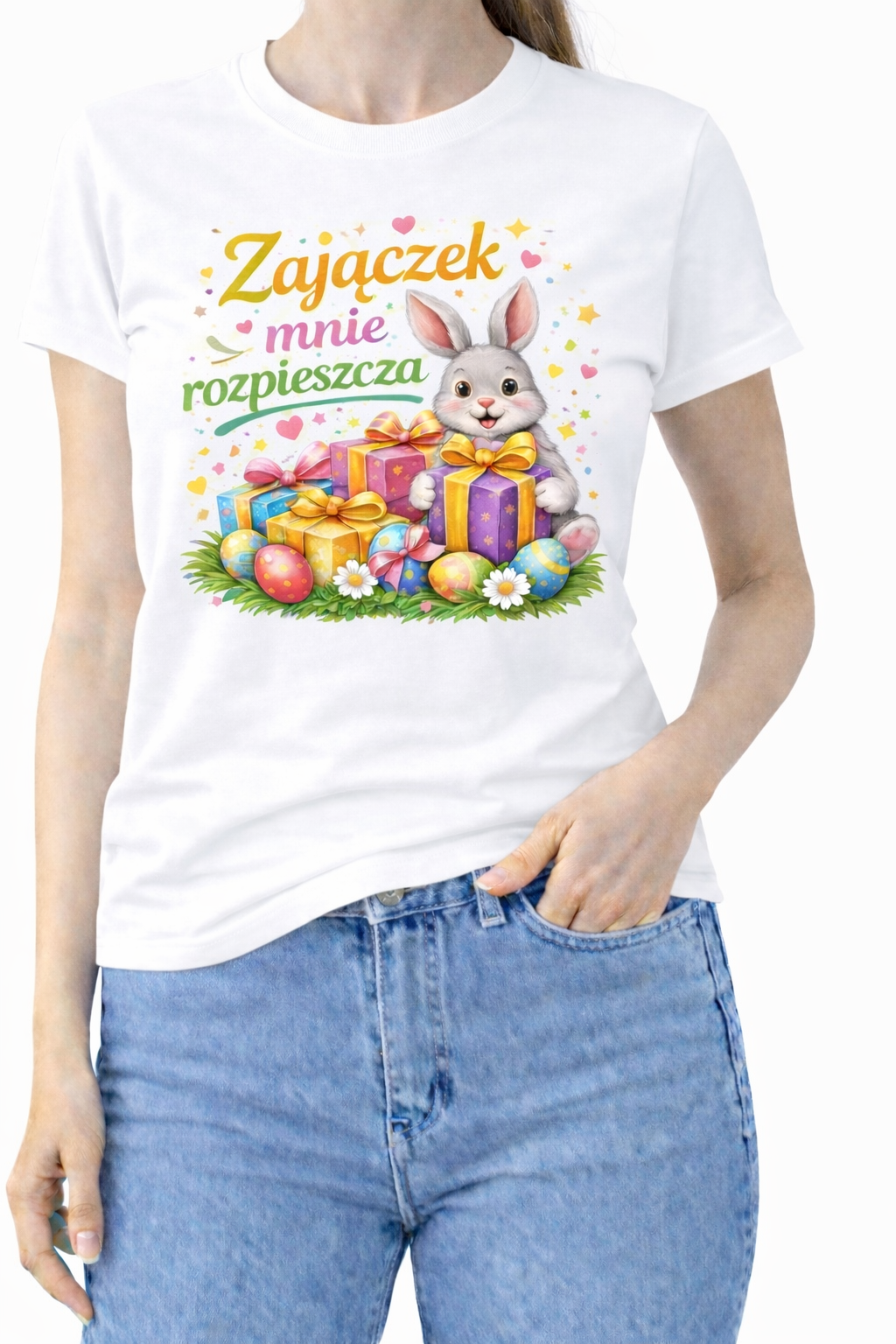 ADE91937-2BA0-4614-AF8B-3CEEAB0989AB Koszulka Damska „Zajączek mnie rozpieszcza” - obrazek 1