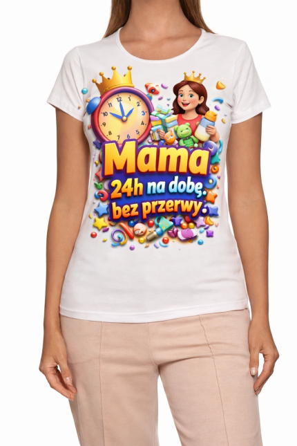 Koszulka damska „Mama 24h na dobę bez przerwy”