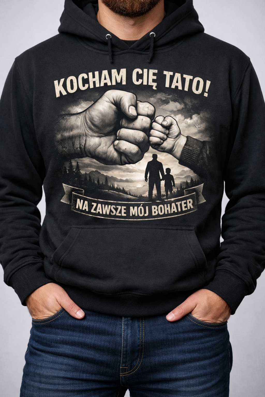 46D1F0F7-7B86-4FA8-B7D6-207544994675 Bluza z kapturem dla Taty „Na Zawsze Mój Bohater” - obrazek 1